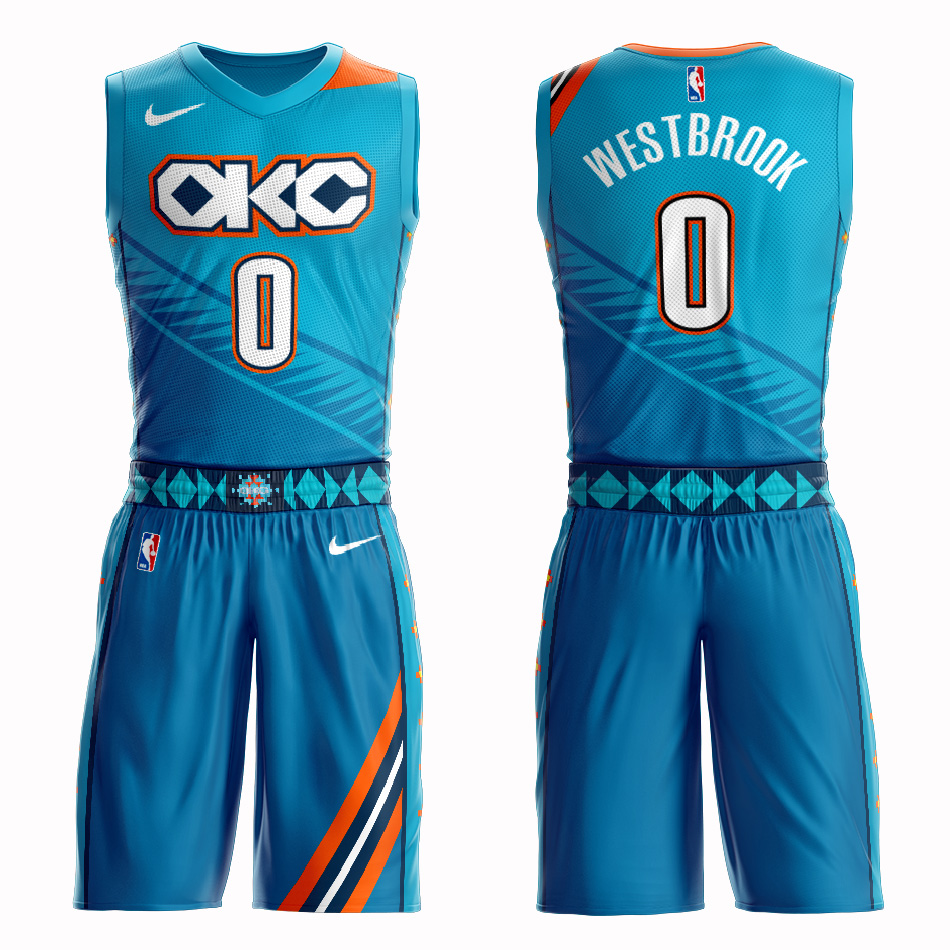 Customized 2019 Men Oklahoma City Thunder #0 Westbrook blue NBA Nike jersey